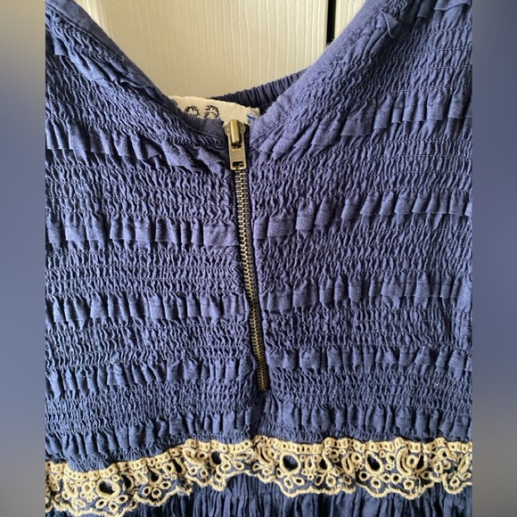 Sea New York Marley Navy Organic Cotton Pleated Tiered Eyelet Lace Midi Dress M - Picture 7 of 11